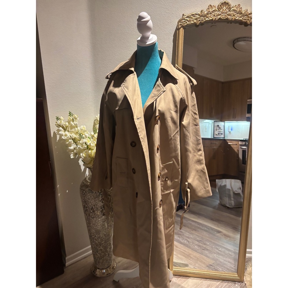 Tan Khaki Double Breasted‎ Trench Coat with Belt
